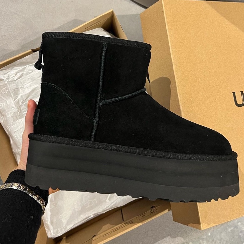 UGG Black Suede Classic Mini Platform Boots NIB - Picture 1 of 9